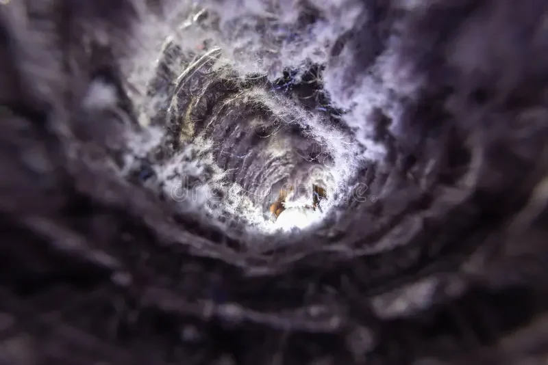Clogged dryer vent full of lint buildup close up